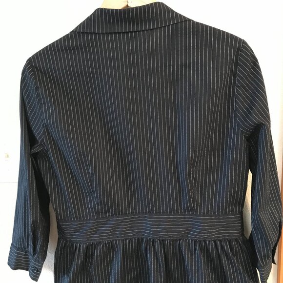 Willi Smith Pinstripe Shirt Jacket: Lightweight Ruffled Black, Size on Tag L - Picture 5 of 7